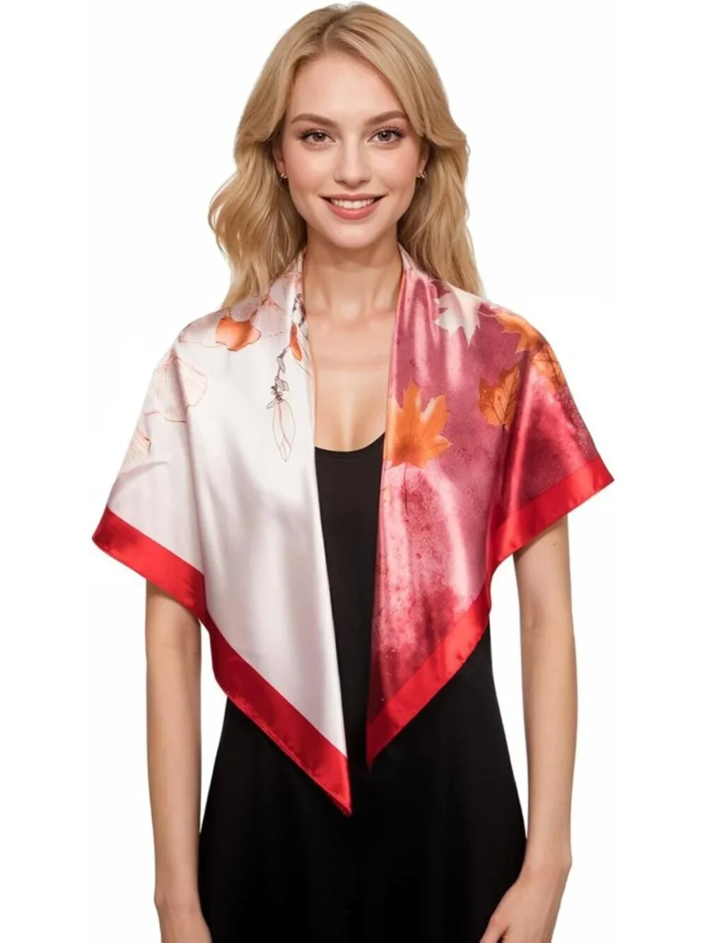 Women's Red Pink Printed Square Scarf Bandanas Hair Scarf 35 Inches
